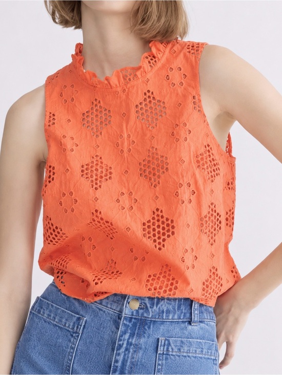 J. Crew Tops - J. Crew Sleeveless Eyelet Lace Top - Orange M